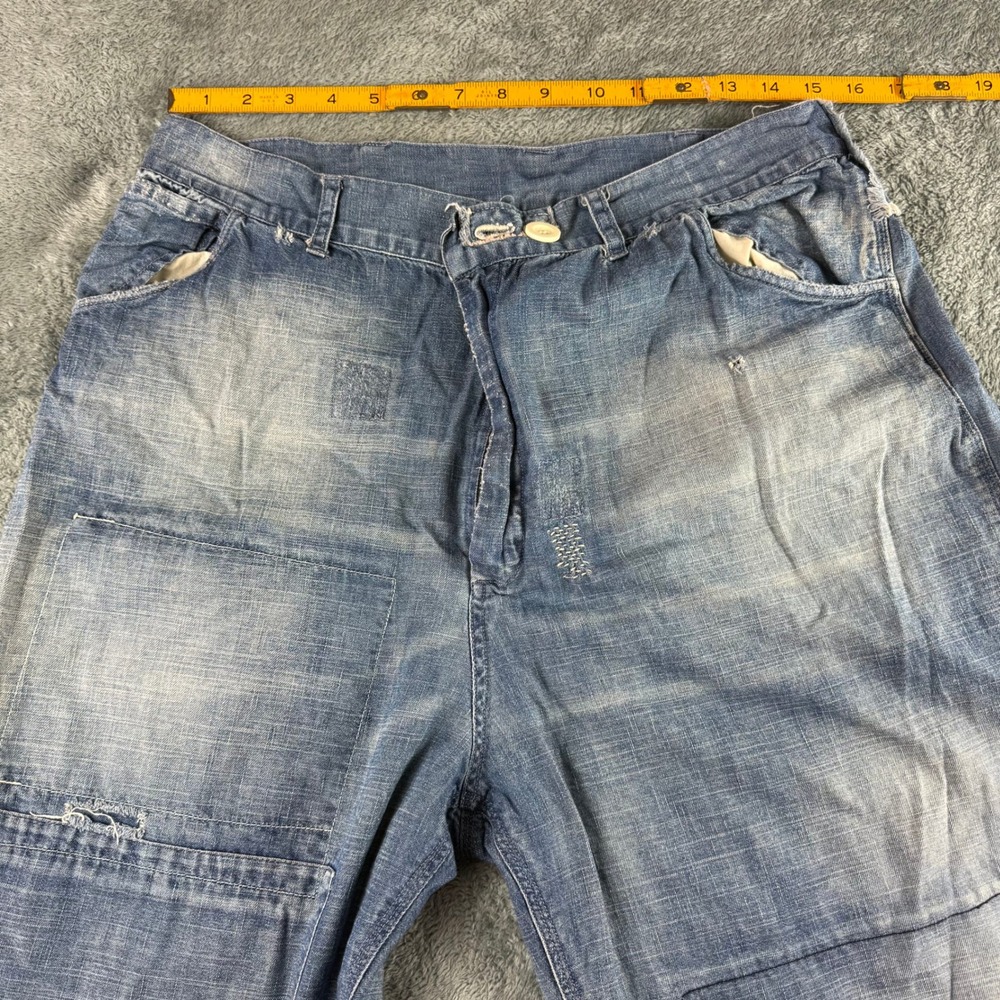 Magnolia Pearl Distressed Patchwork Denim Wide Leg Pants Light Wash Blue OS - Picture 11 of 16